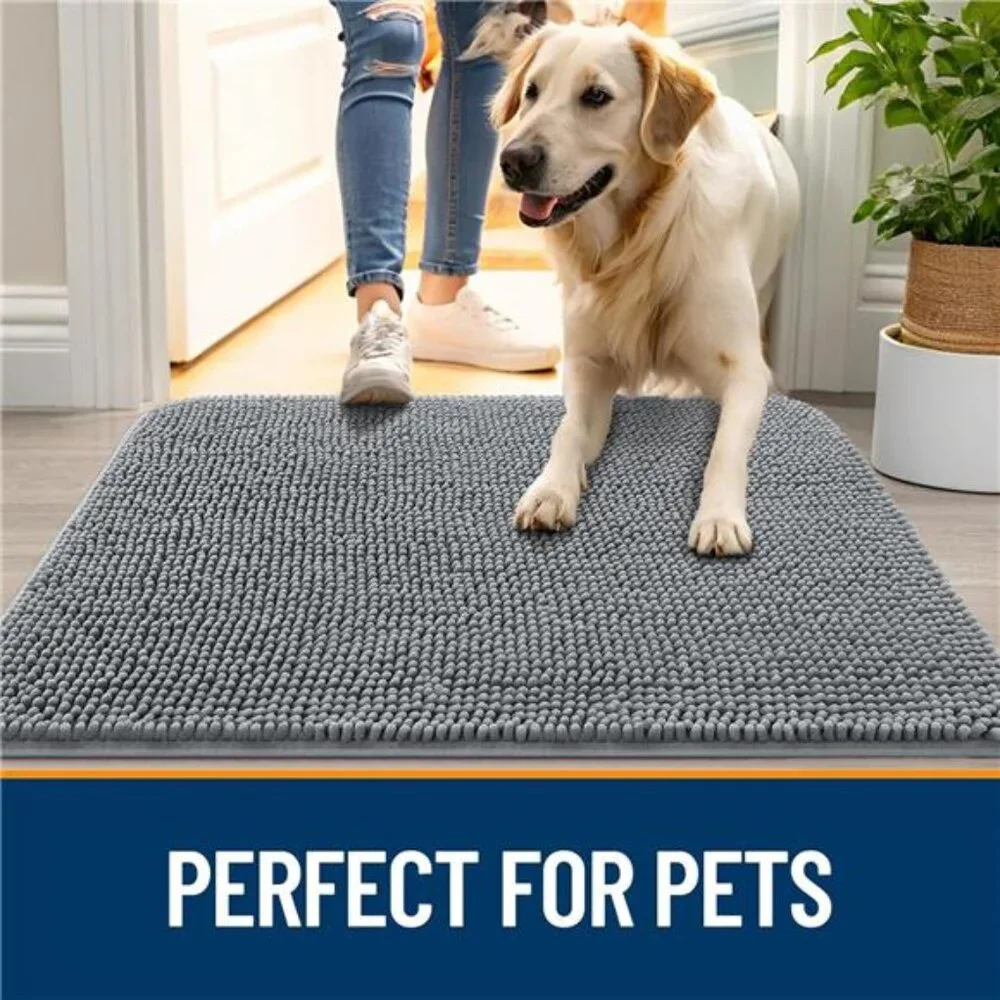 Dog Door Mat Muddy Paws Absorbent Non Slip Washable Indoor Entryway Rug Grey